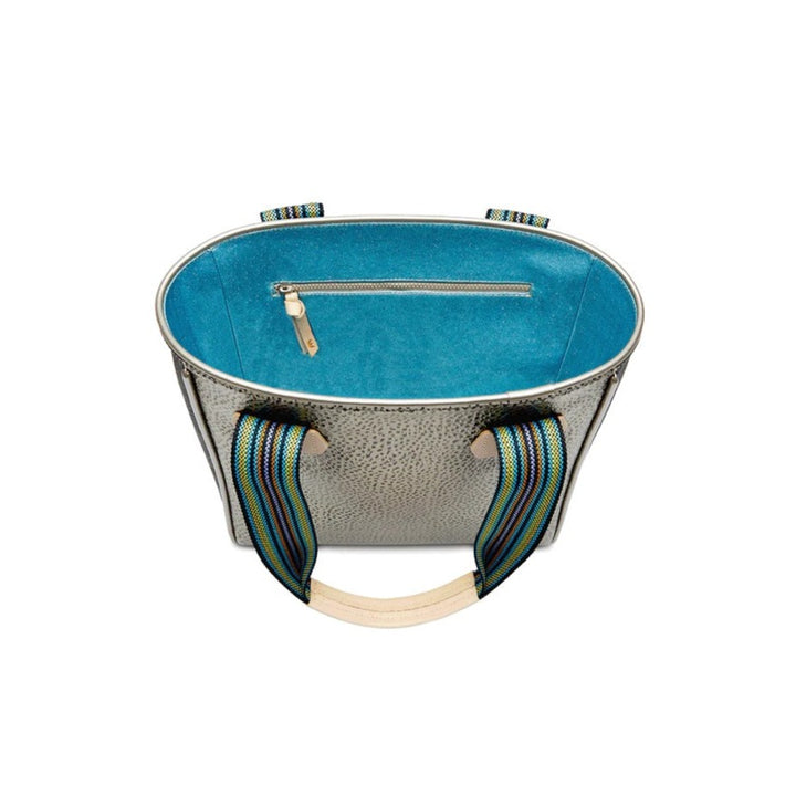 Tommy Classic Tote | Consuela | Top view of the tote showing the blue sparkly interior.