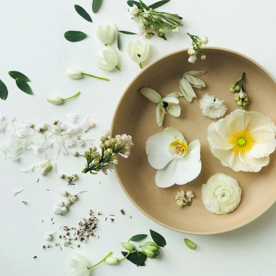 White and Neutral A La Carte | Stacy K Floral | A flat lay with a variety of florals in  the white and neutral color palette.