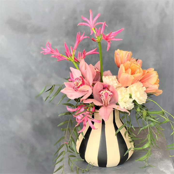 Striped Vase with Pastel Blooms