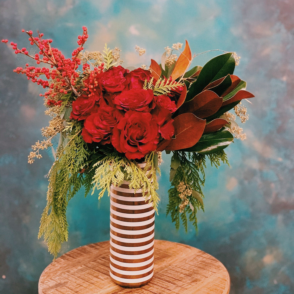 Dozen Roses Striped Vase