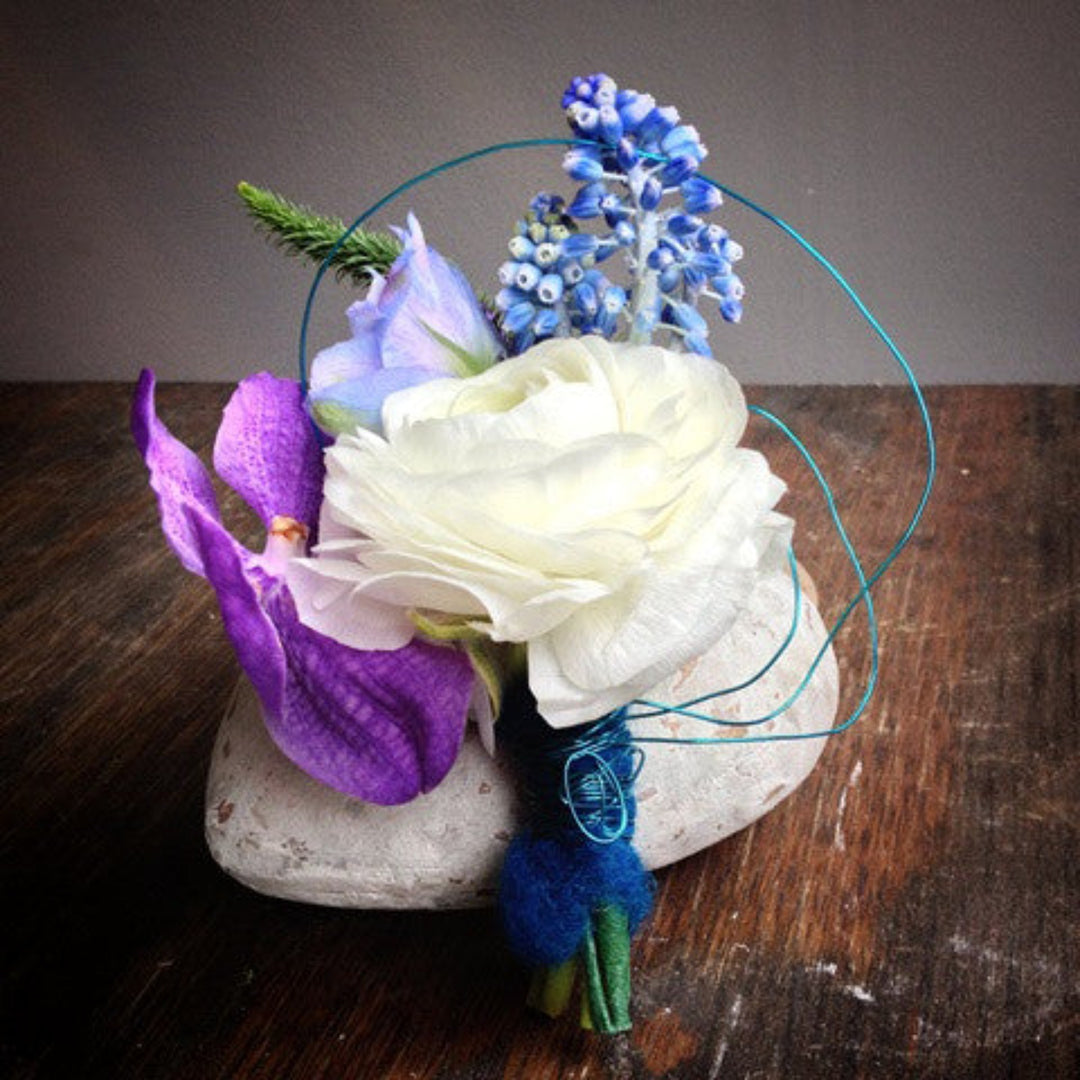 White and Blue Boutonniere - STACY K FLORAL