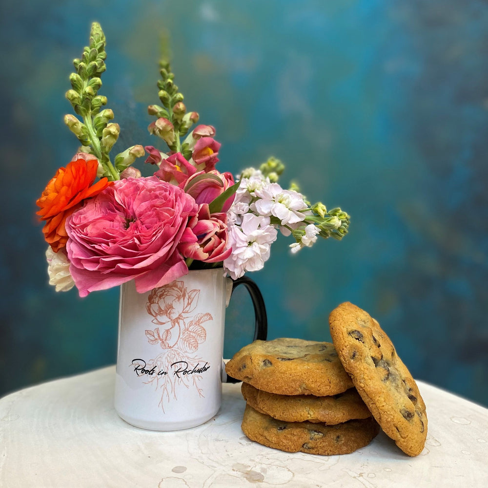 Roots in Rochester with cookies mug. Scratch Cookie Delivery Rochester NY