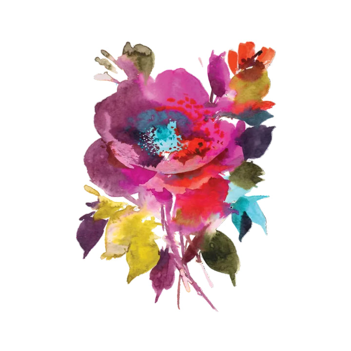Tattly Tattoos | Temporary | A watercolor flower with a focus on pink but accented in multiple colors.